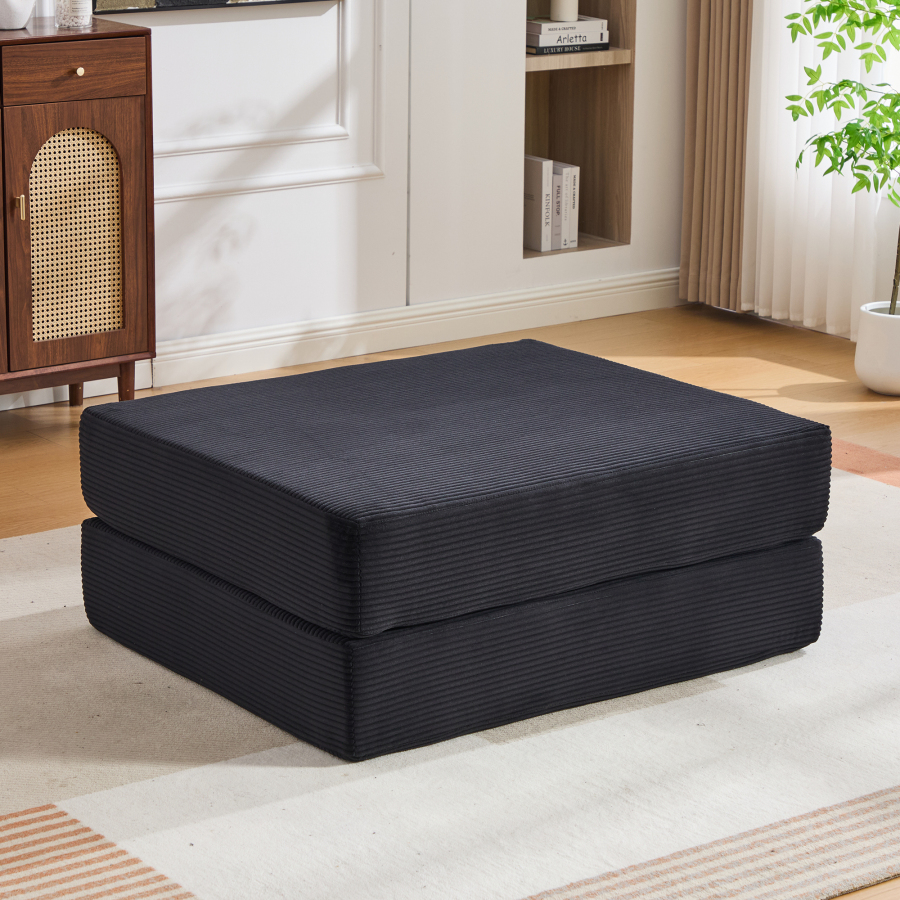 Reposapiés plegable pana negro convertible en sillón cama 109x95x43cm