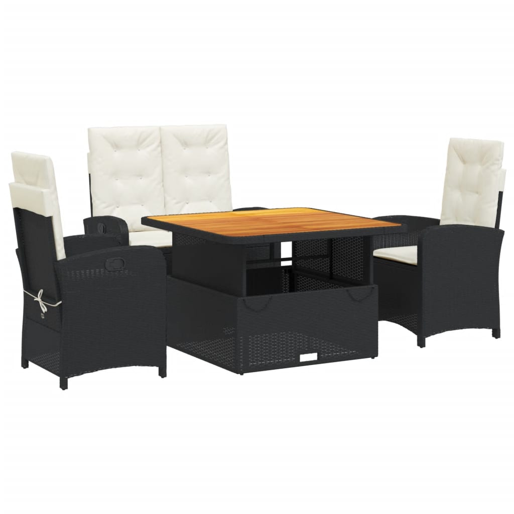 vidaXL juego comedor jardín 4 piezas con cojines ratán sintético negro