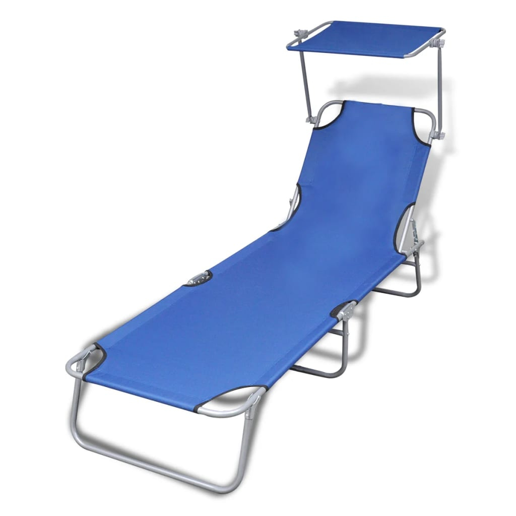 vidaXL tumbona plegable con capota acero y tela azul