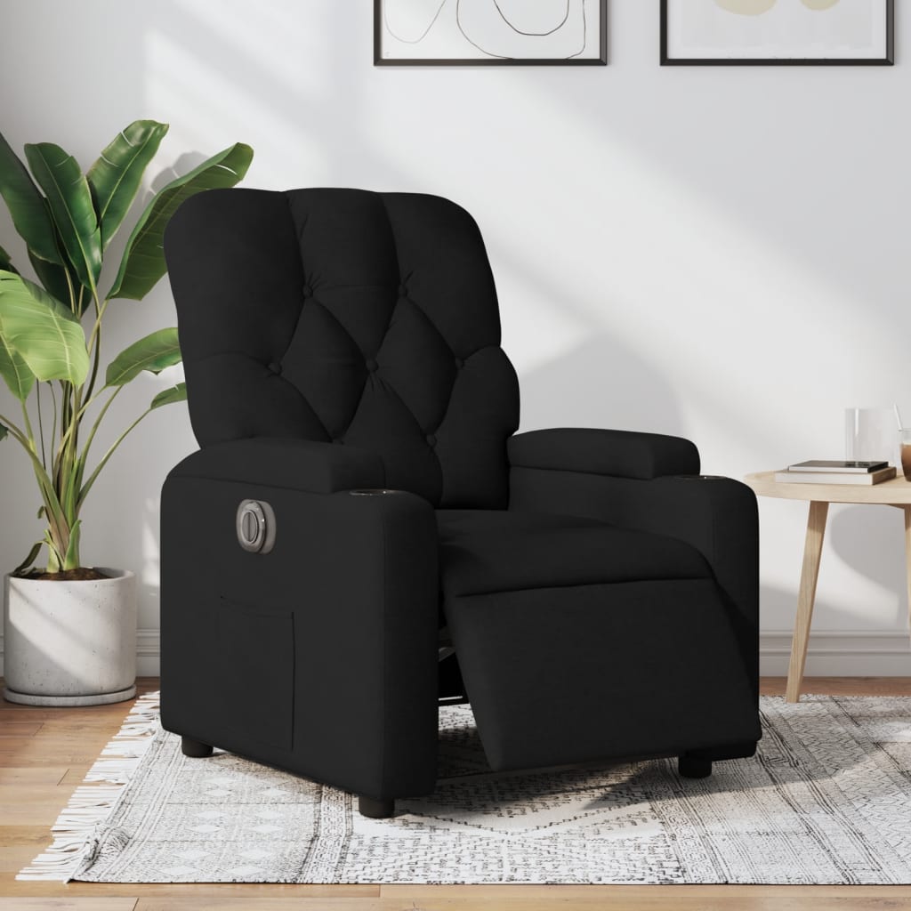 Sillón reclinable eléctrico de tela negro qweo7665
