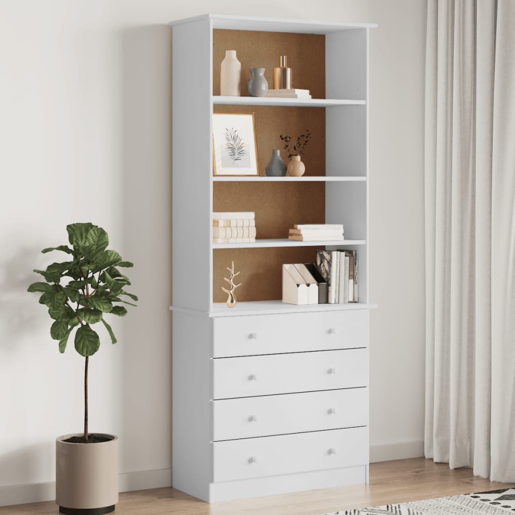 Librería con cajones alta madera de pino blanco 77x35x186,5 cm