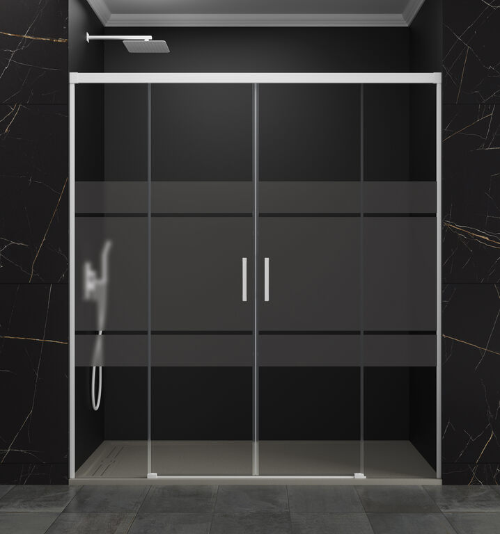 Mampara basic spazio 2 puertas + 2 fijos serigrafiado blanco 160 cm