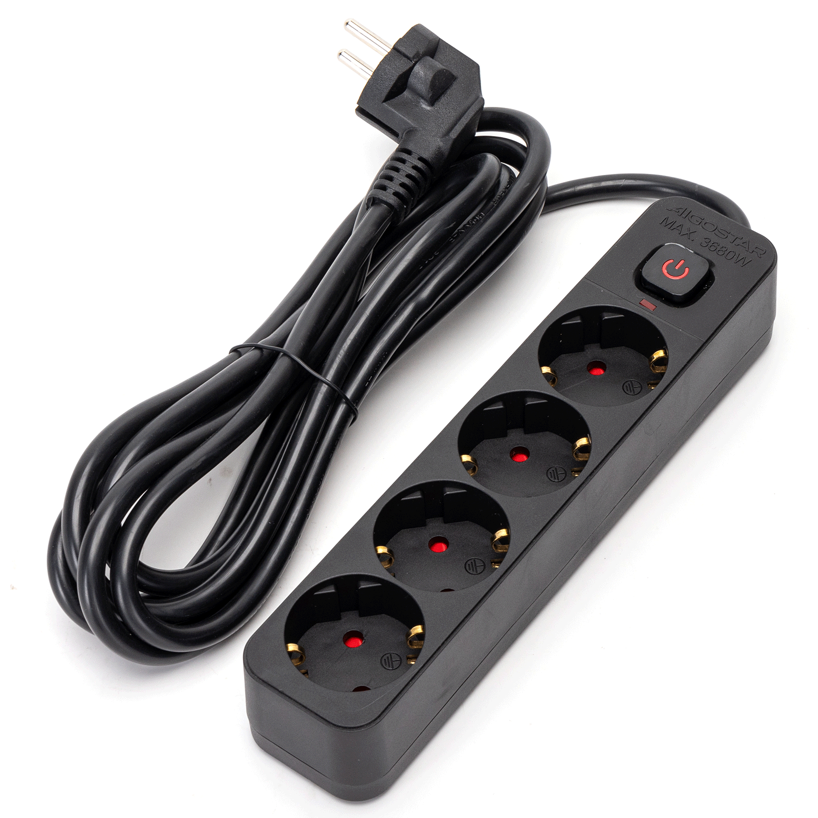 Aigostar regleta 4 enchufes, alargador 3m con interruptor, negro