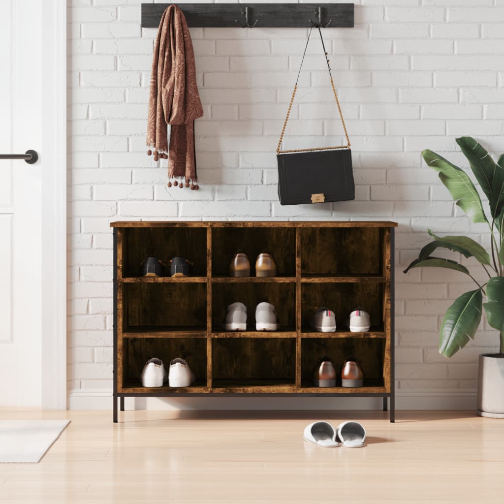 Zapatero madera de ingeniería roble ahumado 100x35x70 cm