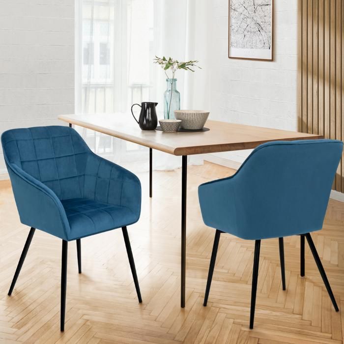 Sillas de terciopelo azul pato - lote de 2 55x63x80 cm
