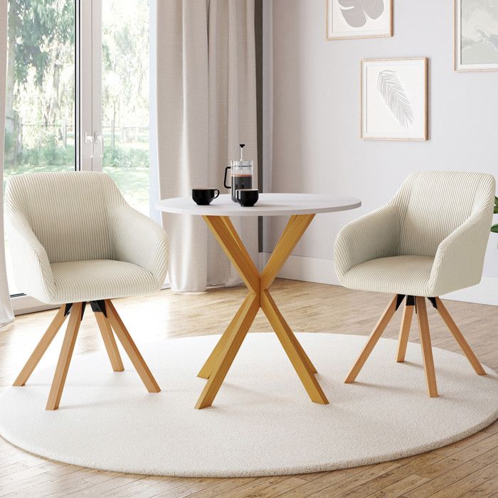 Lote de 2 sillones de terciopelo acanalado beige giratorios 360°