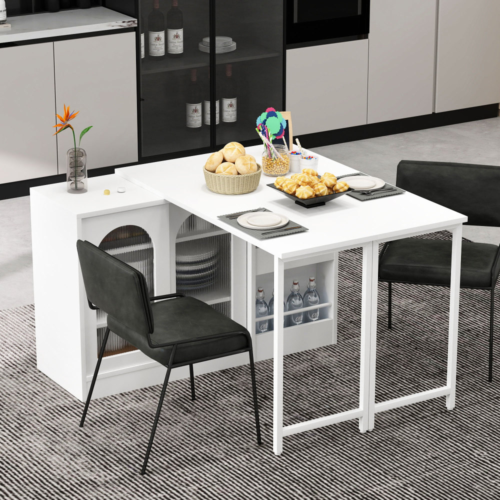 Mesa alta extensible giratoria 360 con almacenaje blanco 76,7x121,5x40cm