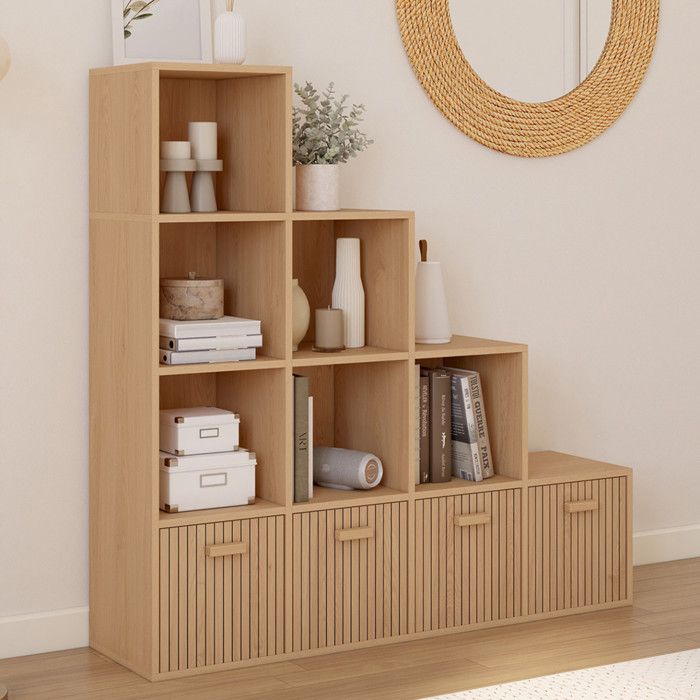 Mueble escalera 10 cubos 4 cajones marrón 117x30x117