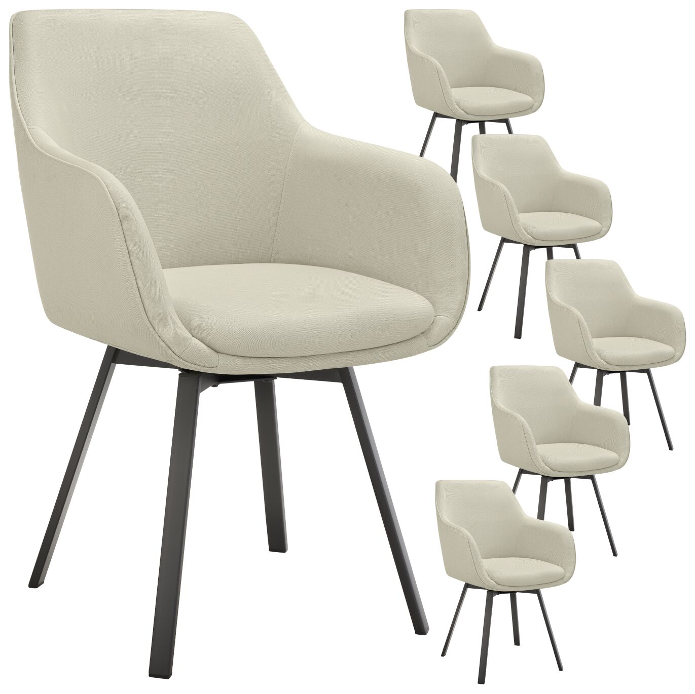 Set de 6 sillas giratorias con reposabrazos y tapizada beis grisáceo