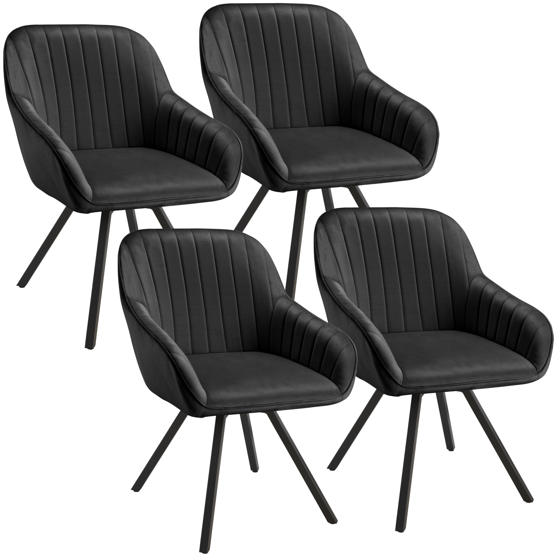 4 sillas de comedor giratoria 360º de terciopelo 58x58x82 cm negro