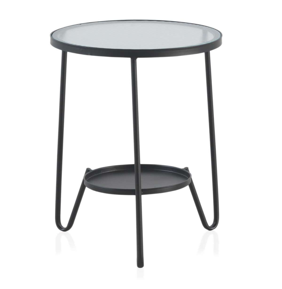 Mesa auxiliar de metal con tapa de cristal, 40x40x50cm