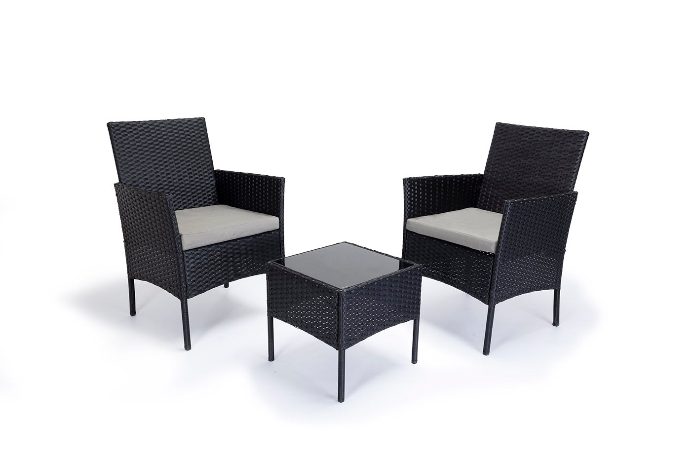 Conjunto mesa + 2 sillones de ratan pe. Muebles de jardin y terraza, negro