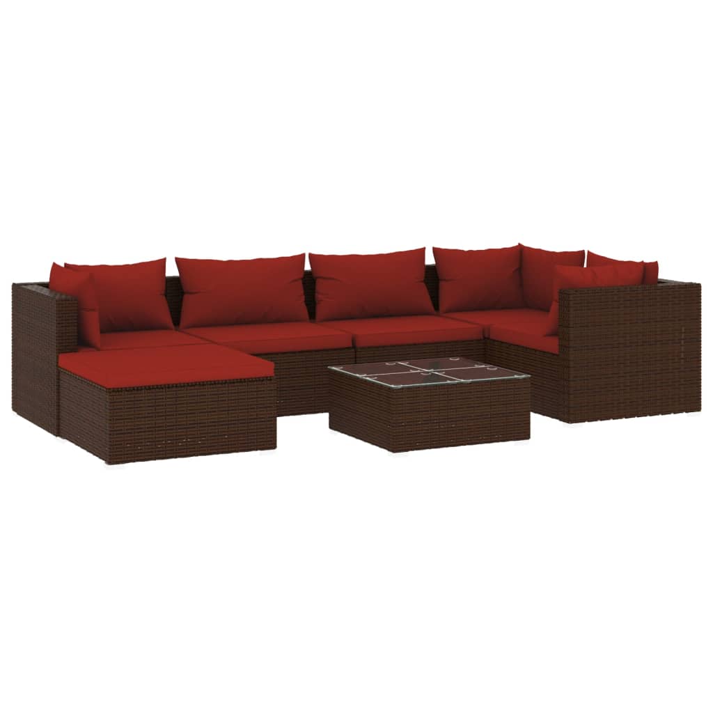 vidaXL set muebles de jardín 7 piezas y cojines ratán sintético marrón