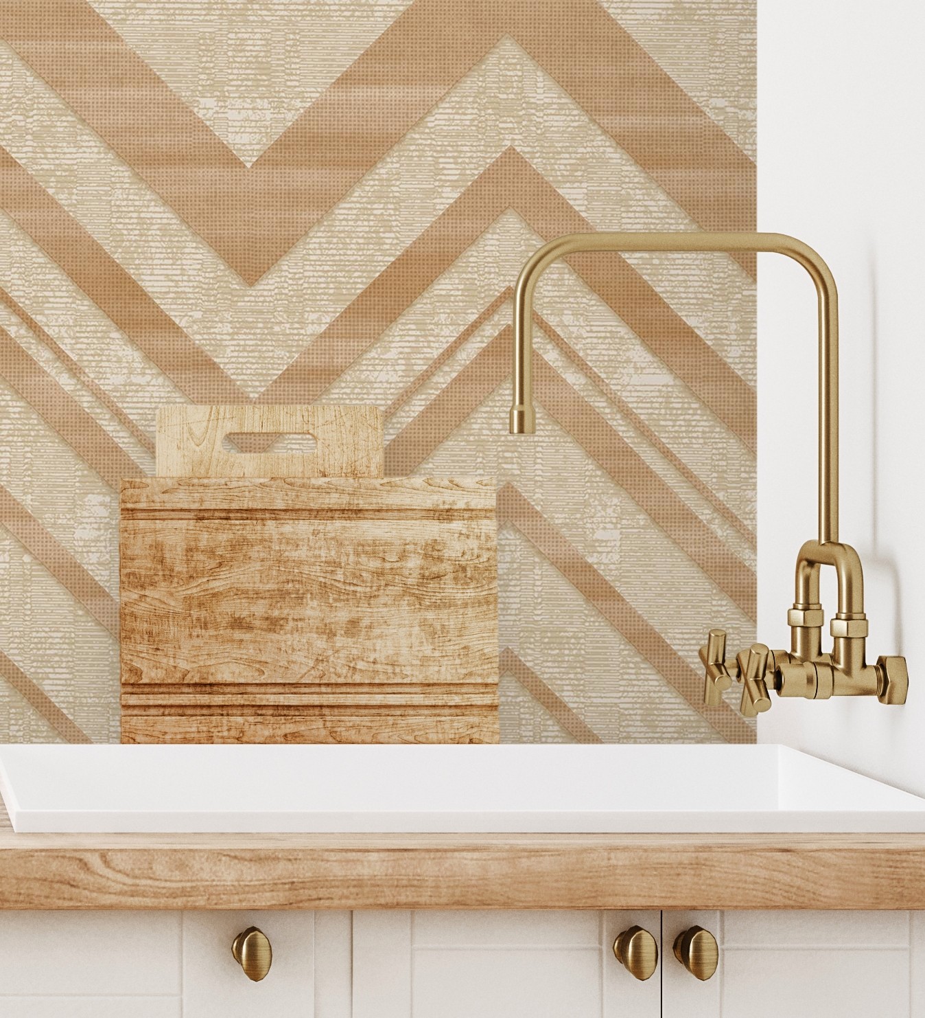 Papel pintado gaulan geométrico zigzag ocre con textura en 10.6m²