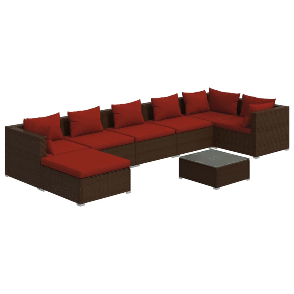 vidaXL set sofás de jardín 8 piezas y cojines ratán sintético marrón