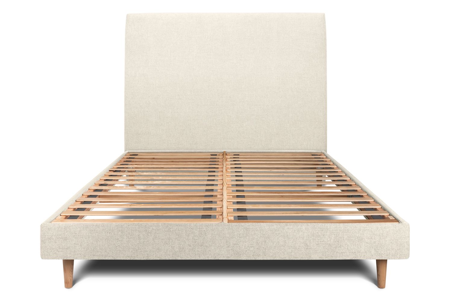 Cama de 135x190 cm con cabecero tapizado - tejido lienzo mate - beige claro