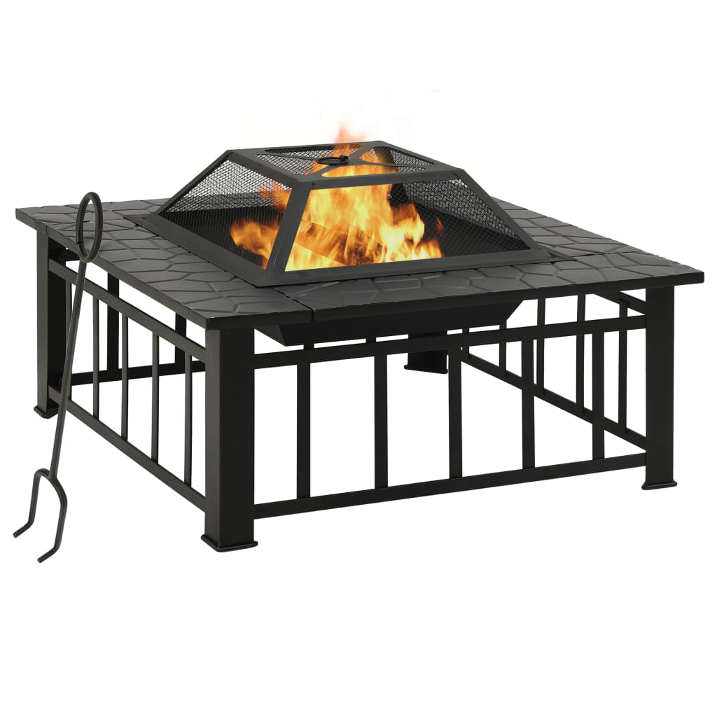Brasero de jardín con atizador acero xxl 81x81x47 cm