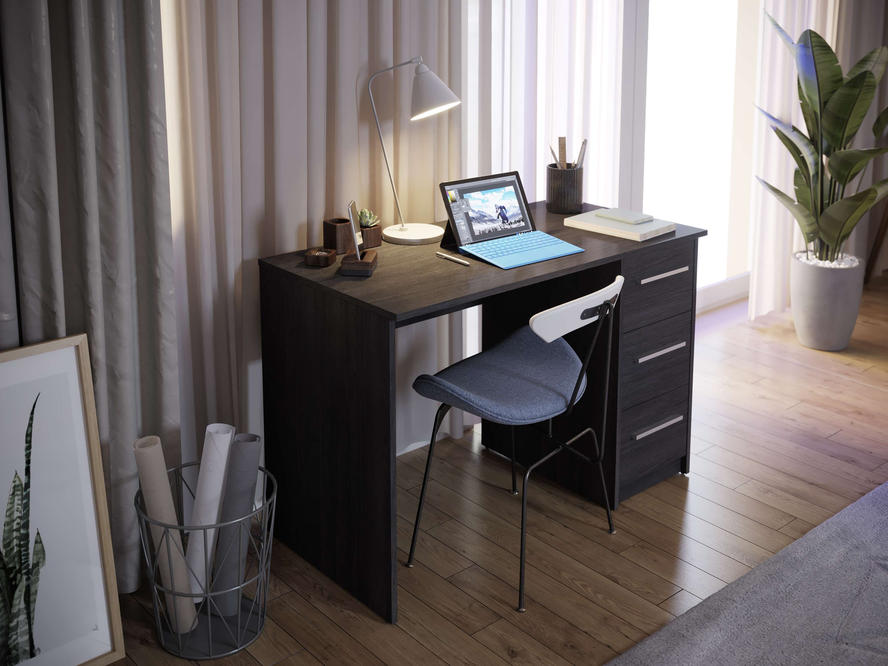 Escritorio same 3 cajones 110x56x74 cm roble gris ceniza talesa