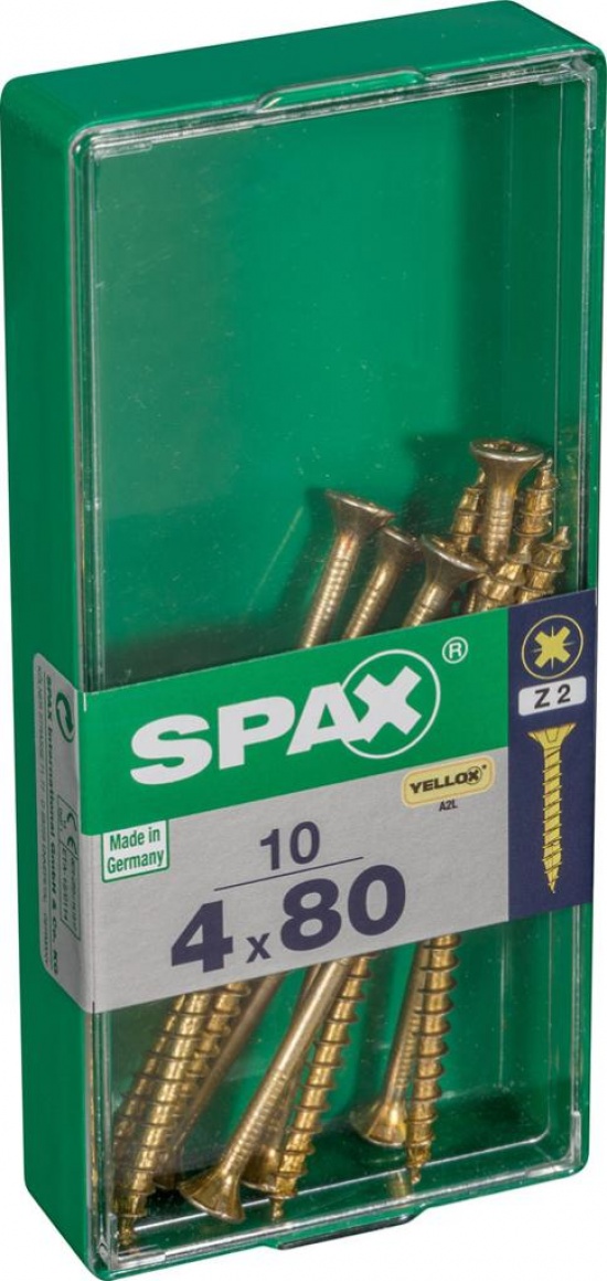 Caja 10 unid. Tornillo madera cabeza plana yellox 4,0x80mm