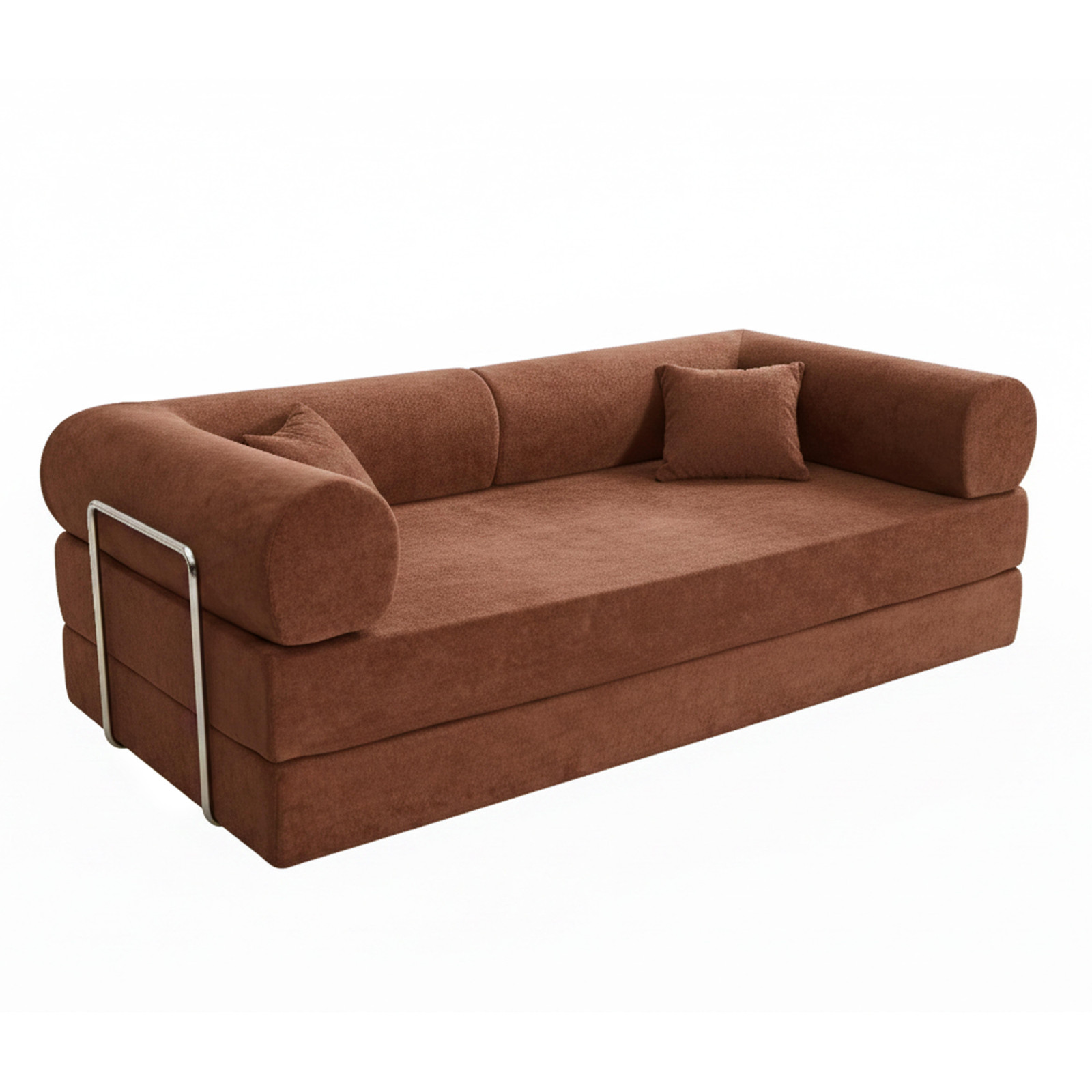 Sofá cama de tela de 2 plazas con cojines modulares marrones l 204 cm