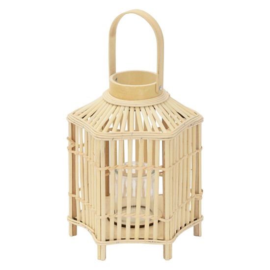 Linterna de bambú 45 cm altura, madera natural portavelas de jardín