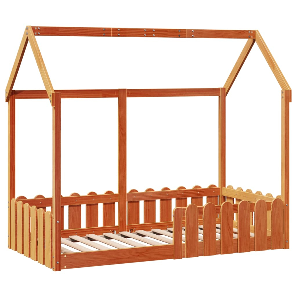 vidaXL cama con forma de casa de niños madera maciza marrón 80x160 cm