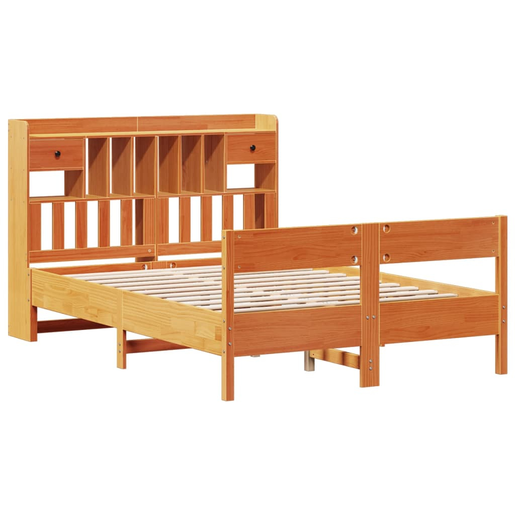vidaXL cama con estantería sin colchón madera maciza marrón 160x200 cm