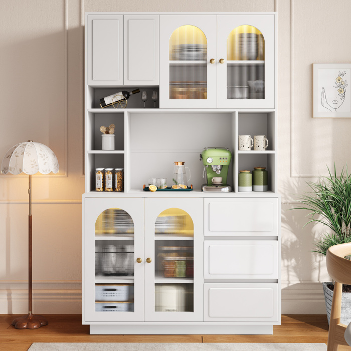 Alacena para cocina con puertas acrilicas y cajones blanco 175x106x30cm