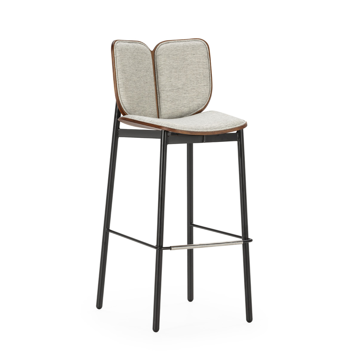 Taburete 50,7x43,4x104,6 madera natural, tela gris, metal negro