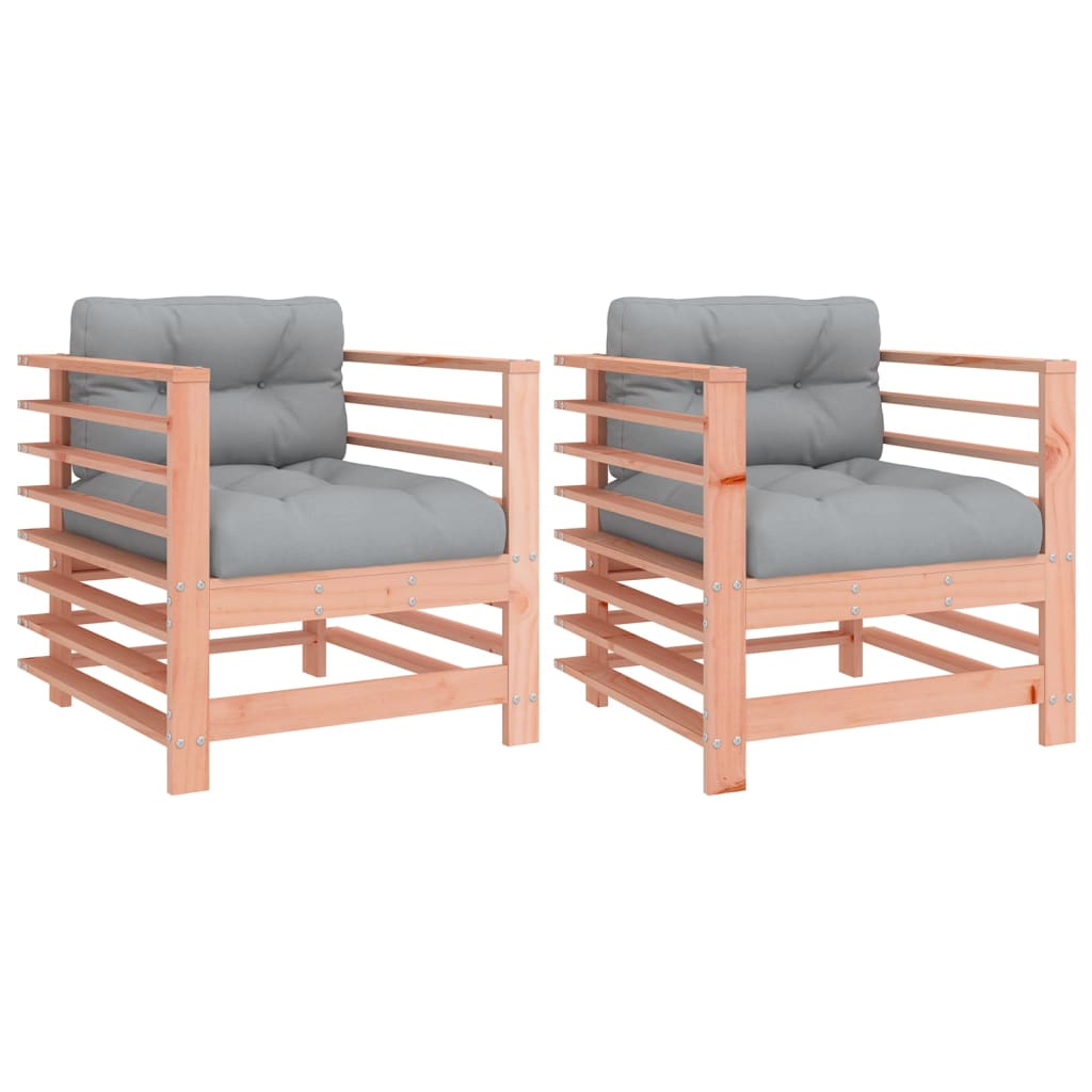 vidaXL sillones de jardín y cojines 2 uds madera maciza abeto douglas