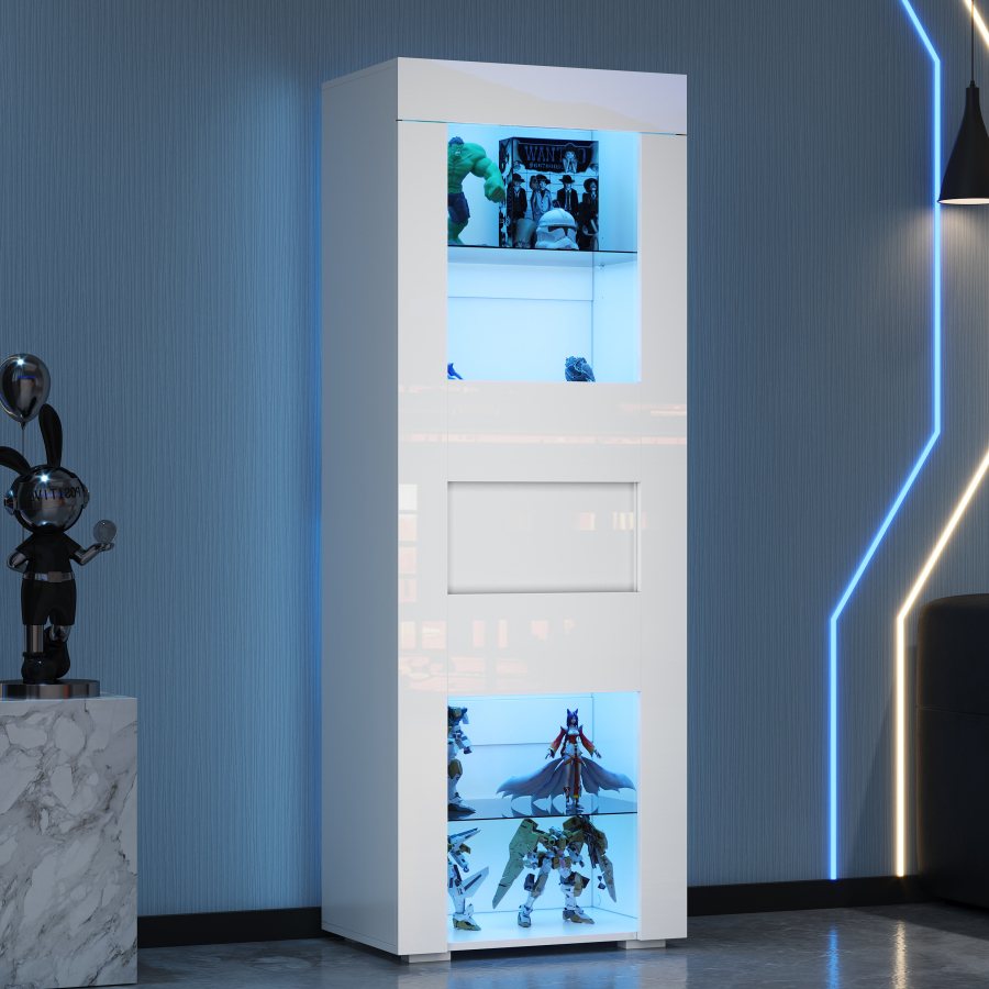 Vitrina de salón con iluminación LED y 1 puerta blanca 170x60x40cm