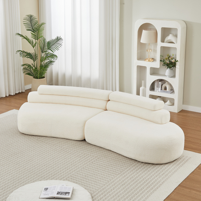 Sofá modular curvo chenilla beige 2 piezas 3 plazas con 3 cojines