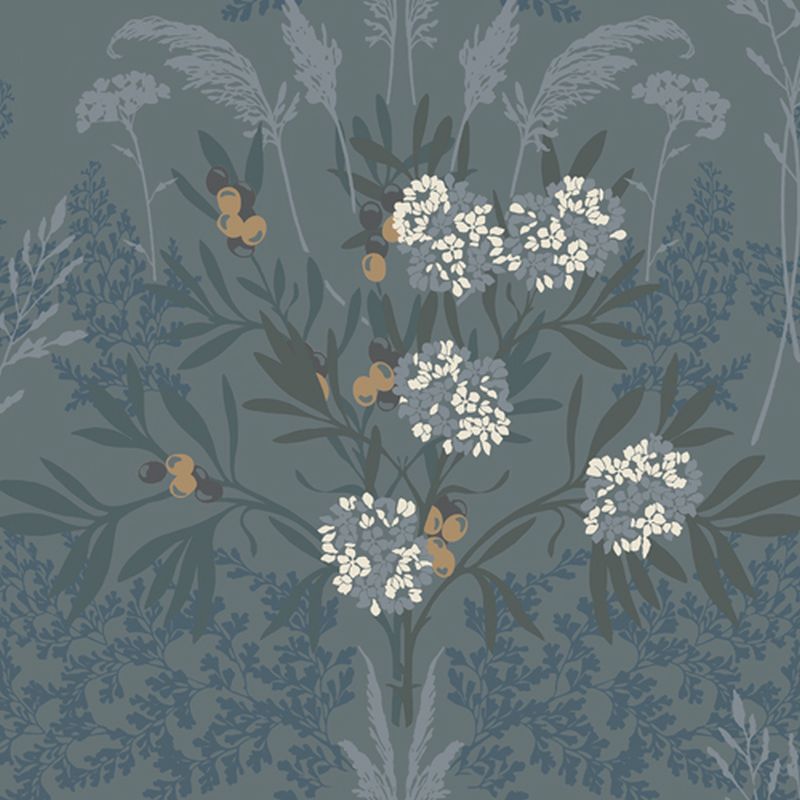 Duro papel pintado flores azul agrisado - 53 cm x 10.05 m - 661134