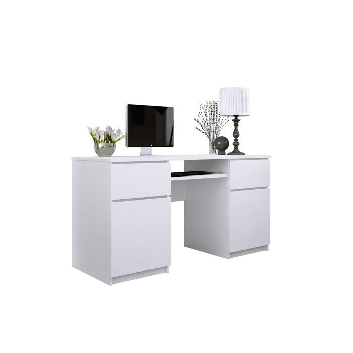 Escritorio: 2 cajones, blanco mate, 135 x 77 x 50 cm