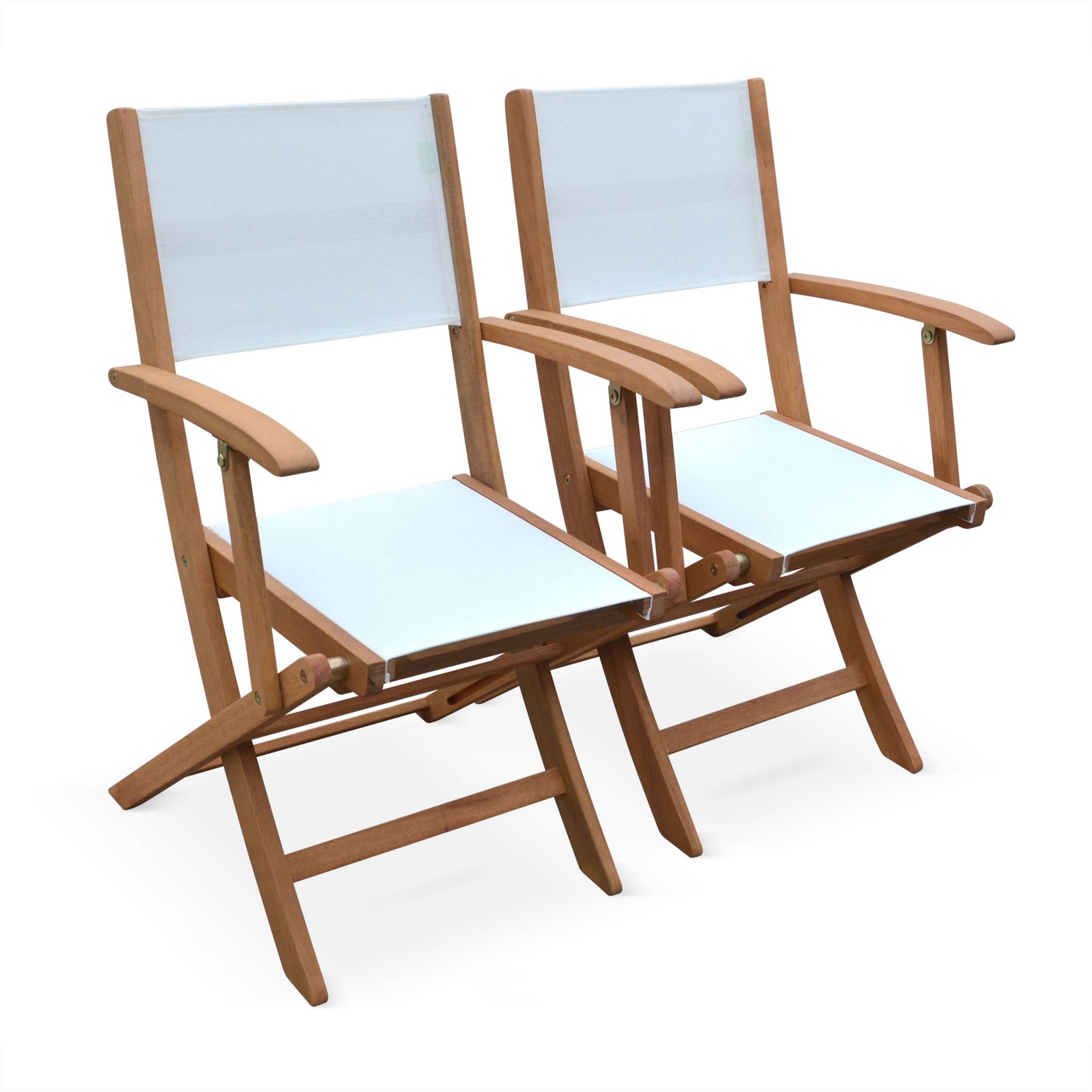 Silla de jardín plegable de madera de eucalipto, set de 2 blanco