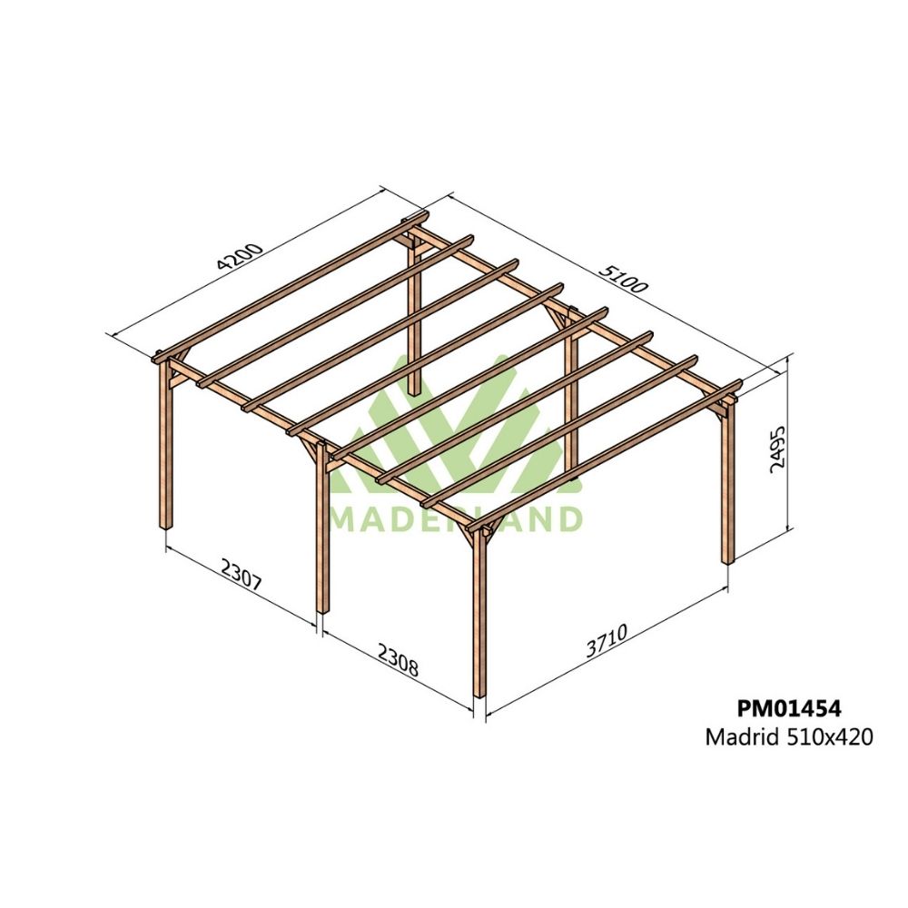 Pérgola de madera maciza - madrid 510x420cm (maderland)
