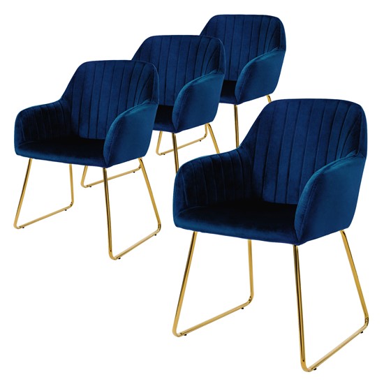 Set 4x sillas de comedor de terciopelo azul diseño asiento