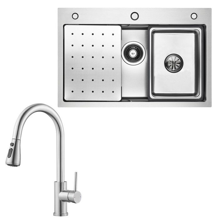 Fregadero de cocina de inox 70x45cm - cecipa max - grifo extraíble