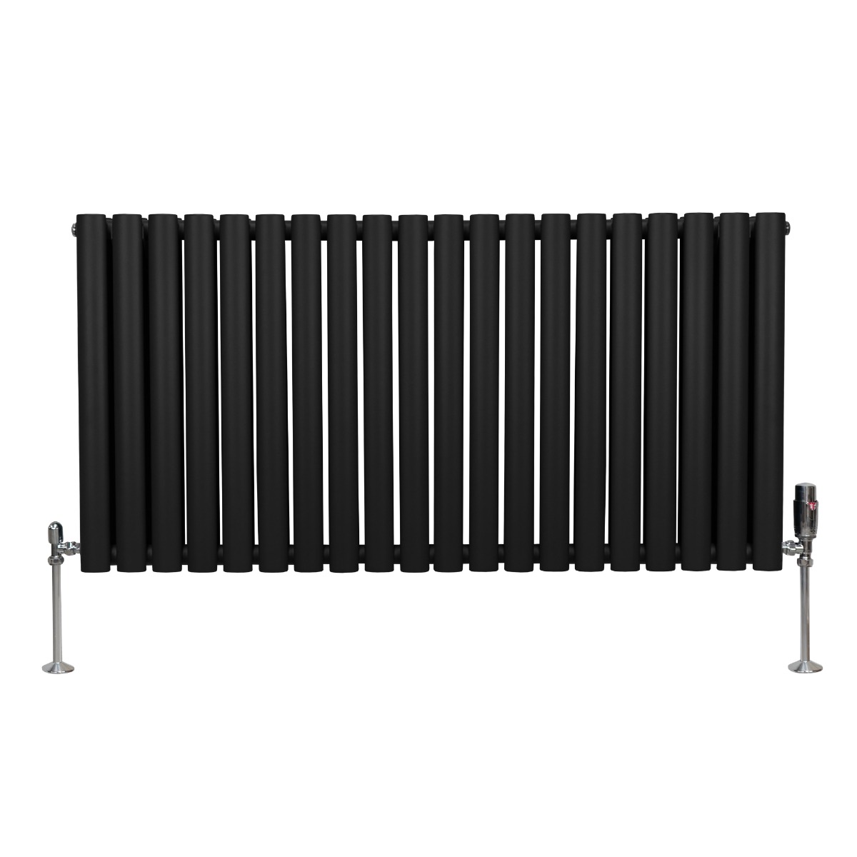 Radiador columna ovalada 600 x 1200mm & válvulas cromadas trv | negro