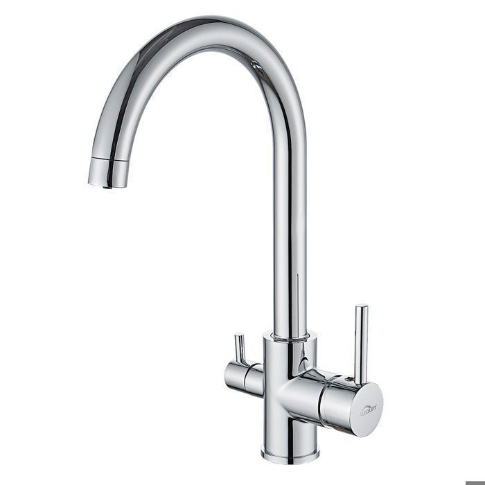Grifo de cocina - latón - 3 vías - filtro de agua - rotativo 360° - 2 manij