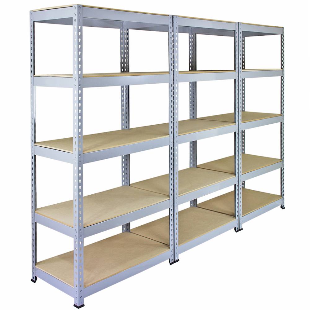 3 estanterías q-rax de acero sin tornillos grises 90cm x 50cm x 182,5cm