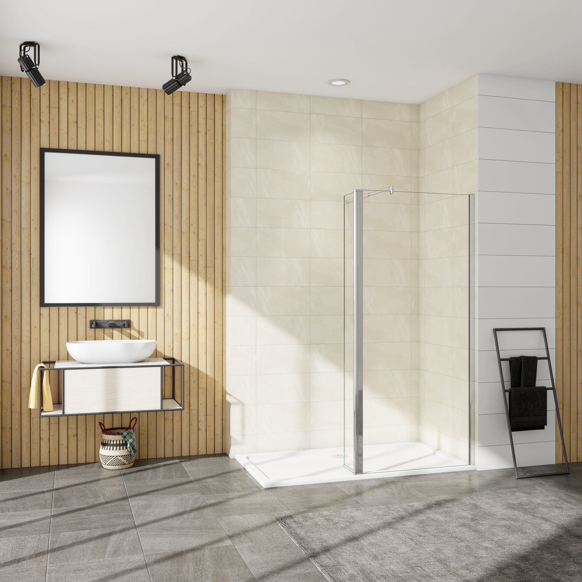 Mampara ducha fija con película de seguridad,barra 70-120cm,(90+30)x200cm