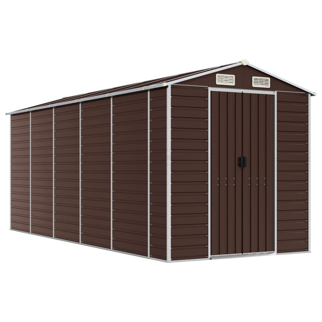 vidaXL caseta de jardín marrón 191x470x198 cm acero galvanizado