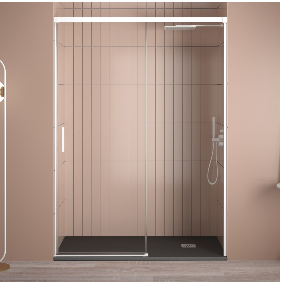 Mampara ducha frontal corredera 160 cm (adaptable 154-159cm) blanco mate
