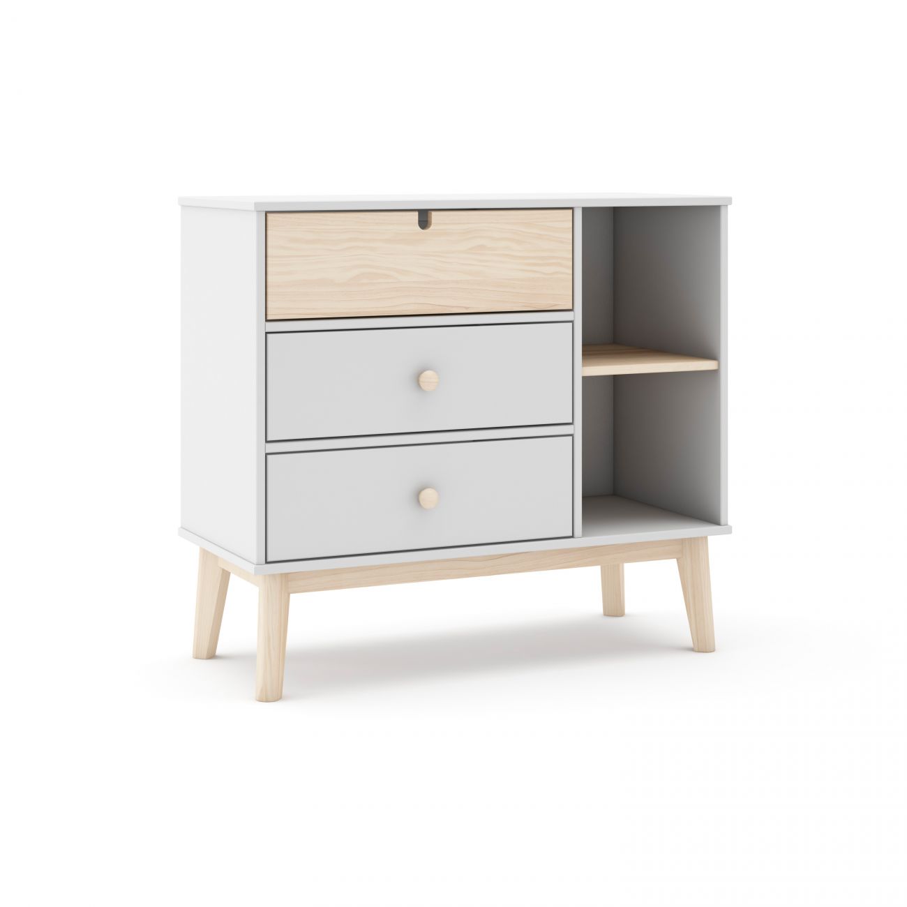 Cómoda de 3 cajones y 2 estantes 90x81 cm misty cloud blanco - oak soft
