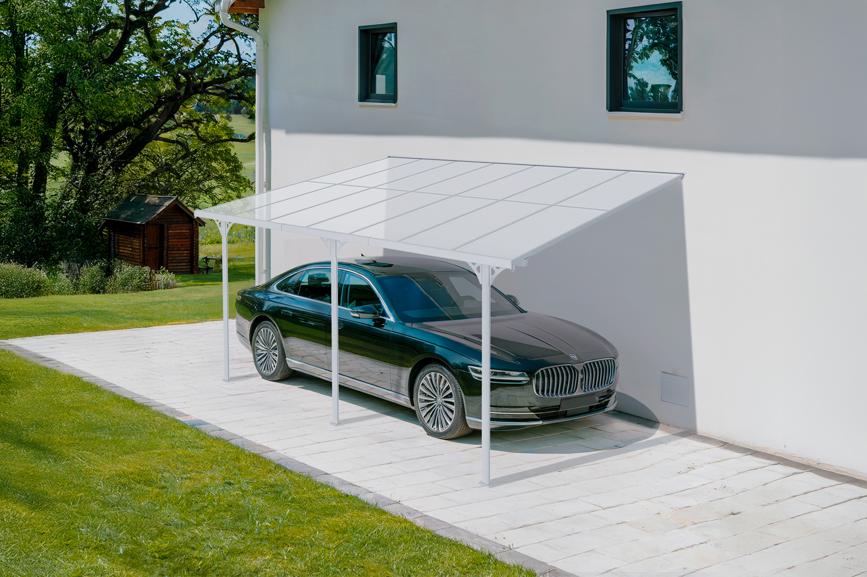 Pérgola de pared aluminio kleo blanco 450 x 300cm-de techo policarbonato