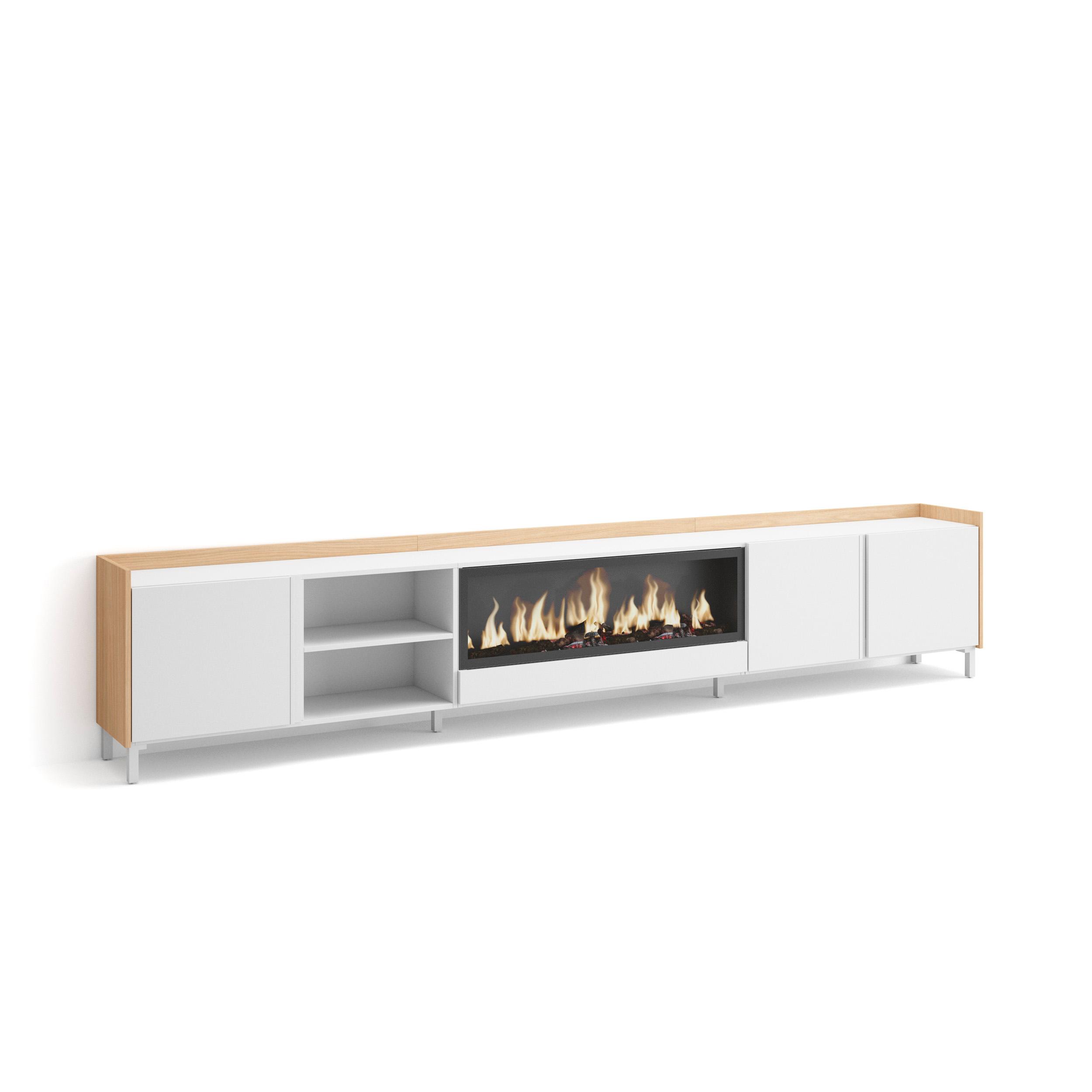 Mueble tv, 315x35x61cm, chimenea eléctrica xxl, rf4630