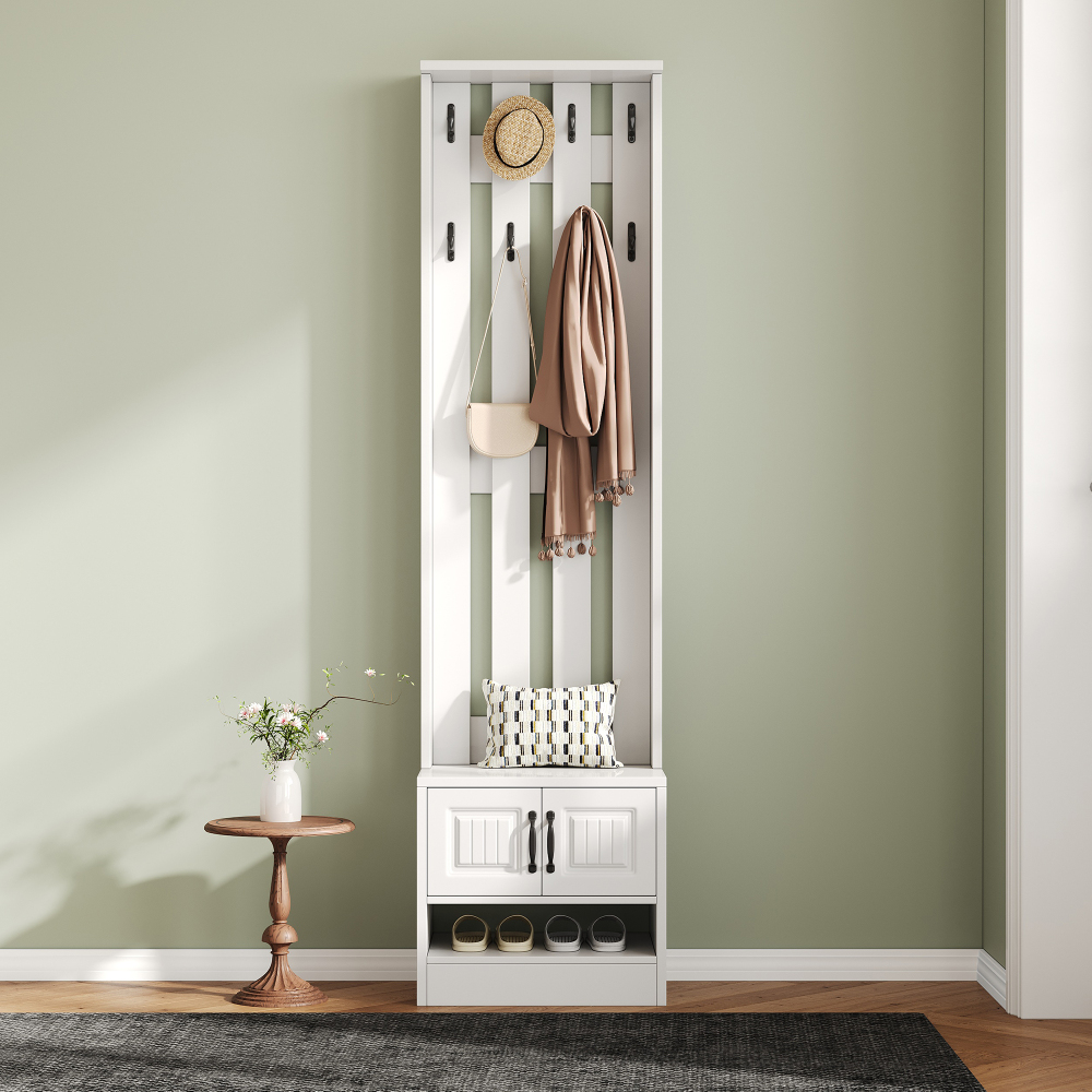 Zapatero recibidor con 2 puertas y 8 ganchos blanco 190x50x36cm