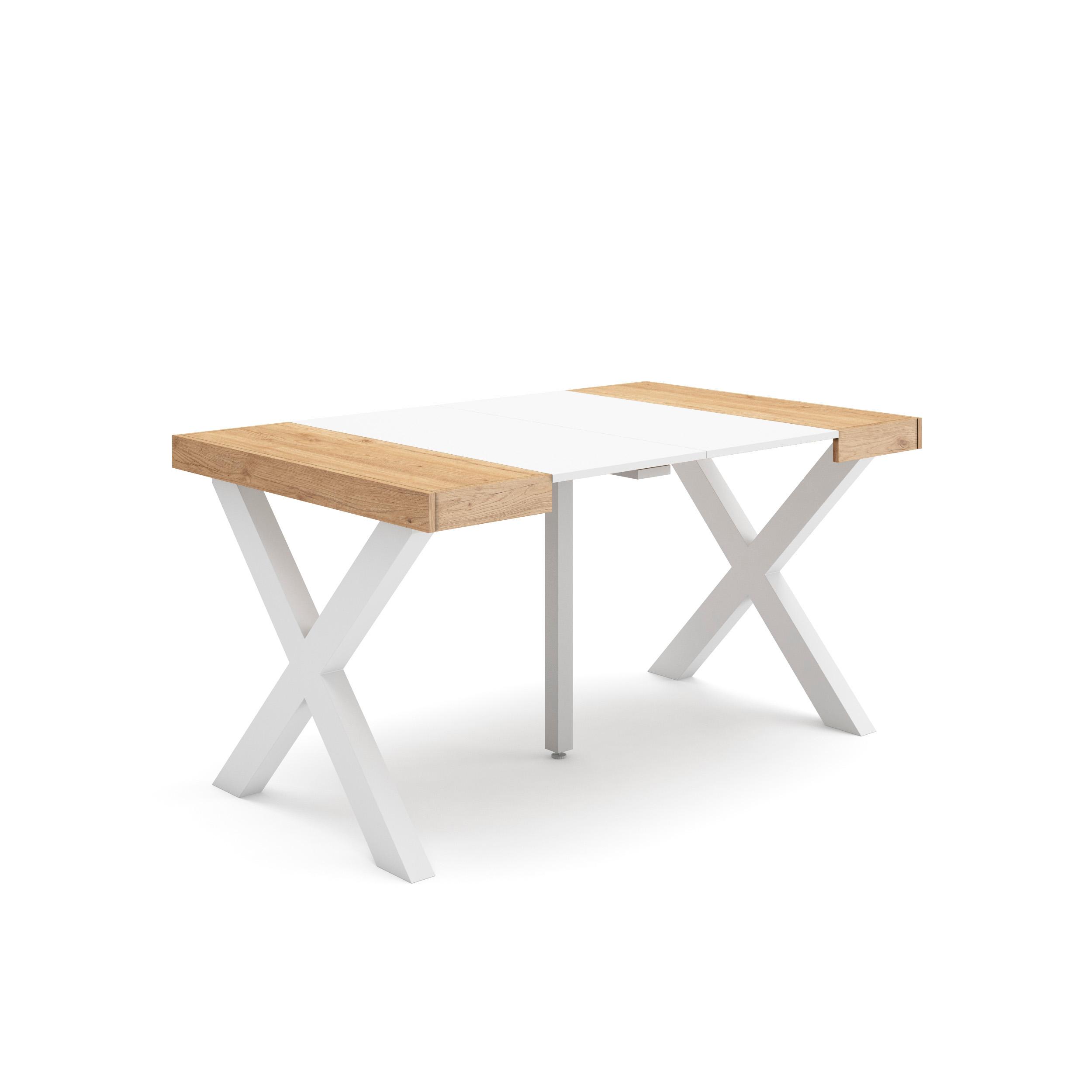 Mesa extensible, 140x90x73cm, roble y blanco, patas madera maciza rf2720