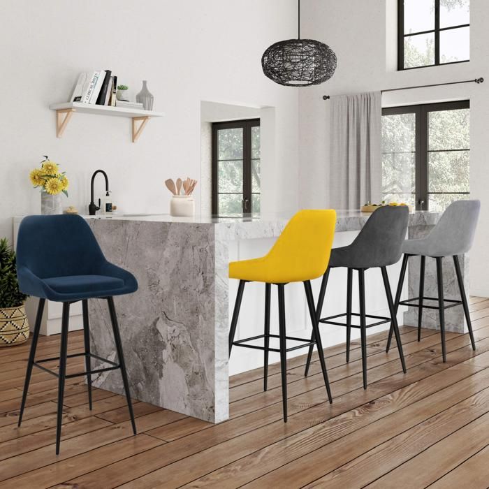 Taburetes de bar modernos de terciopelo - pack 4 - 44x46x92 cm